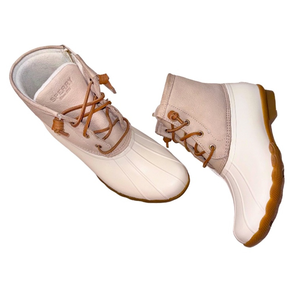 Sperry cream tan insulated leather rubber boots women’s size 7.5
